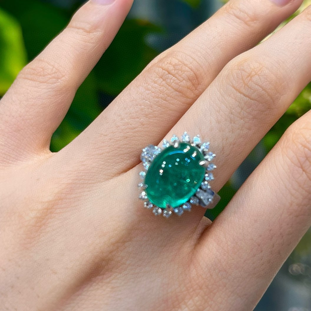 14k Gold 7.54 Ctw Natural Emerald & Diamond Ring - 4