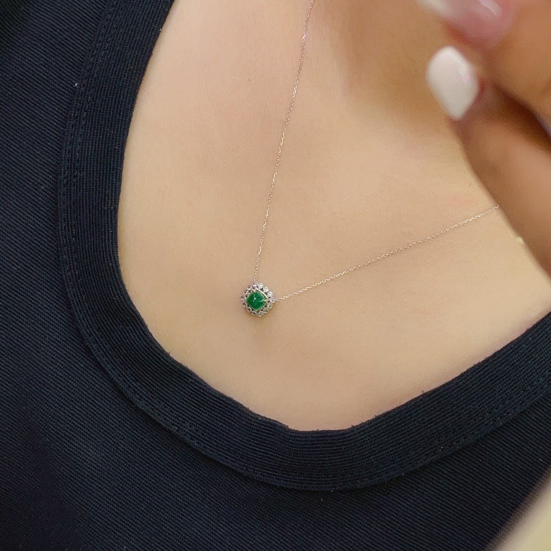 14k Gold 0.90 Ct Natural Emerald & Sapphire Necklace - 3