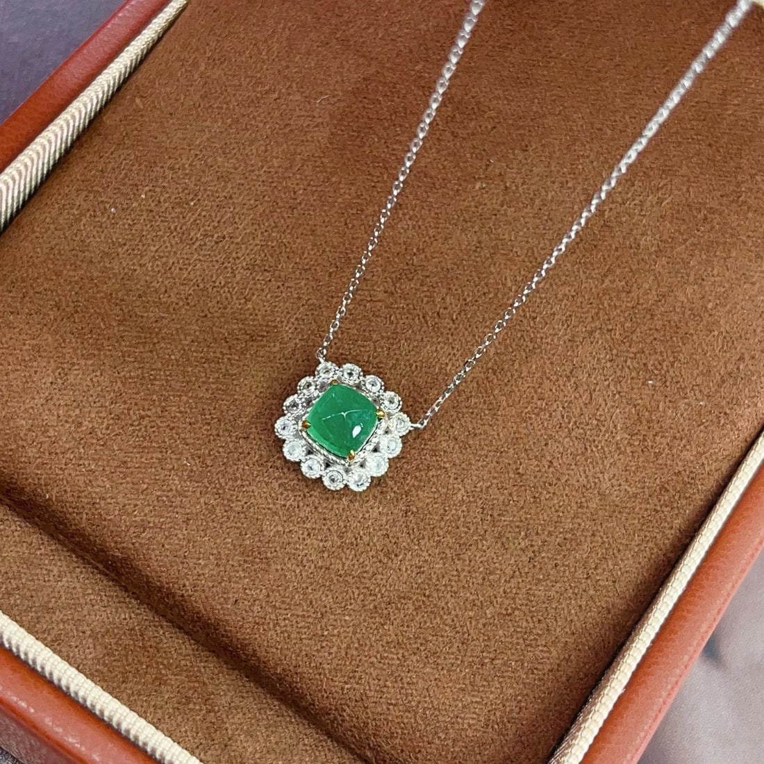 14k Gold 0.90 Ct Natural Emerald & Sapphire Necklace - 4