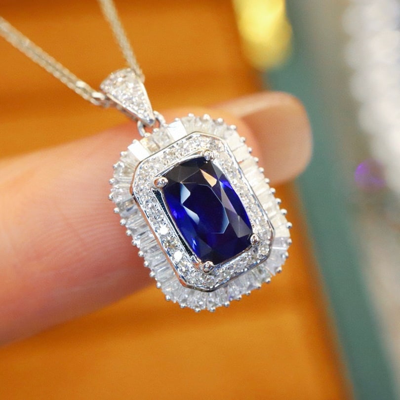 14k Gold 1.38 Ctw Natural Sapphire & Diamond Pendant( Without Chain ) - 2