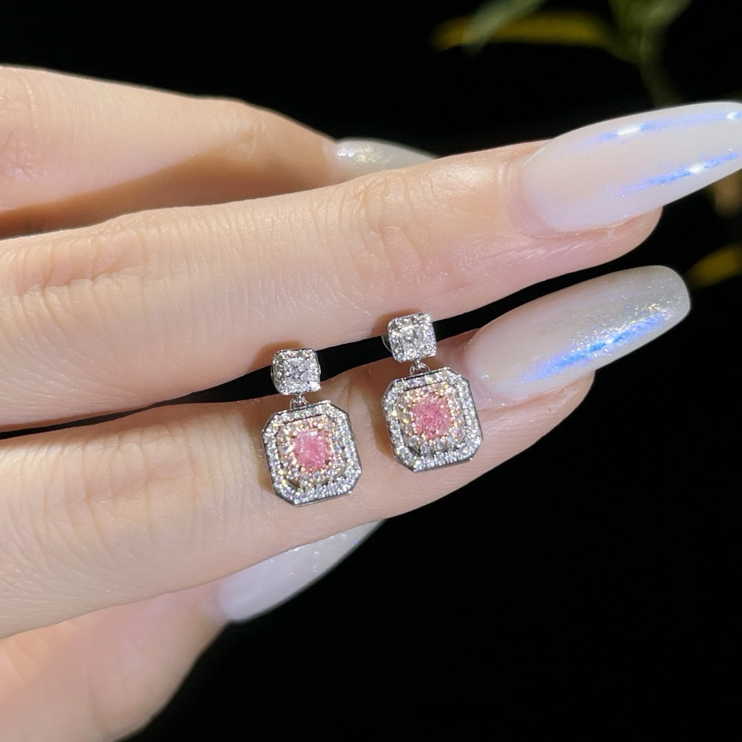 14k Gold 0.73 Ctw Natural Pink Diamond & Diamond Earrings - 2