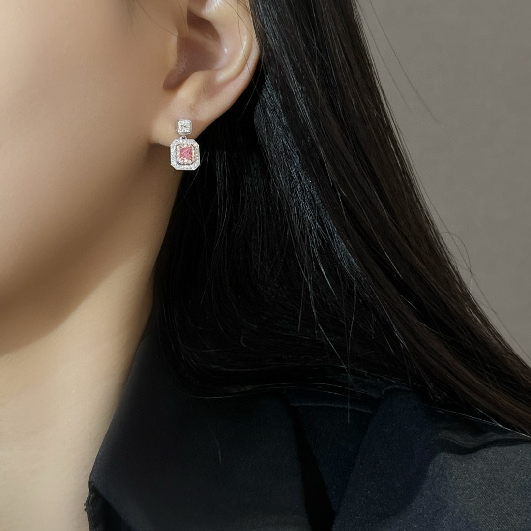 14k Gold 0.73 Ctw Natural Pink Diamond & Diamond Earrings - 6