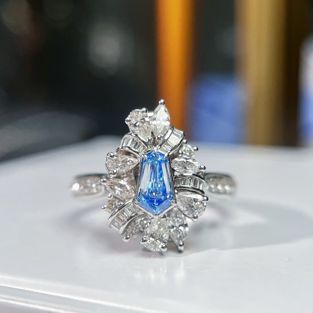 14k Gold 1.30 Ctw Natural Blue Diamond & Diamond Ring/pendant( Without Chain ): Ref:231056187 // gold content:14k gold // ring size:7. 25us // // main gemstone:blue diamond // shape:other // carat weight:0. 35ct // color:blue // treatment:natural // // adjacent gemstone 2 : diamo
