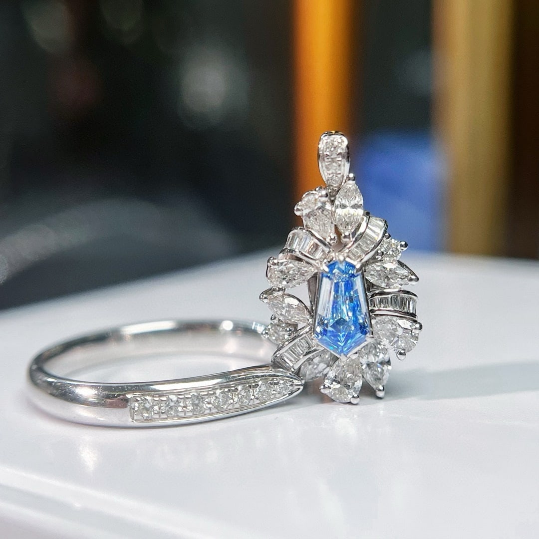 14k Gold 1.30 Ctw Natural Blue Diamond & Diamond Ring/pendant( Without Chain ) - 3