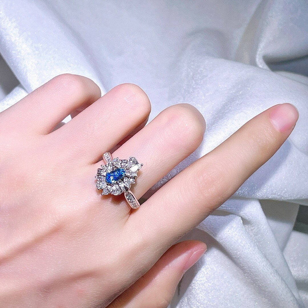 14k Gold 1.30 Ctw Natural Blue Diamond & Diamond Ring/pendant( Without Chain ) - 4