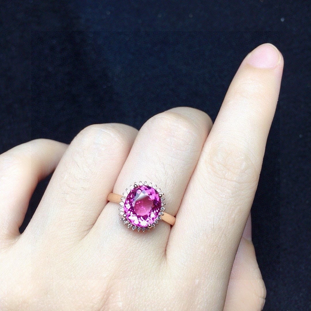 14k Gold 3.17 Ct Natural Tourmaline & Diamond Ring - 4