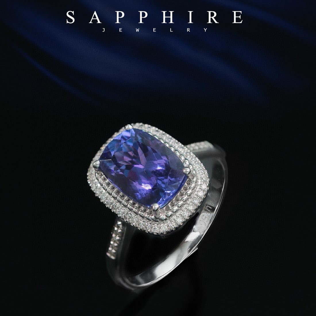 14k Gold 2.67 Ctw Natural Tanzanite & Diamond Ring: Ref:231056191 // gold content:14k gold // ring size:7. 25us // // main gemstone:tanzanite // shape:cushion // carat weight:2. 55ct // color:blue // treatment:natural // // adjacent gemstone 2 :