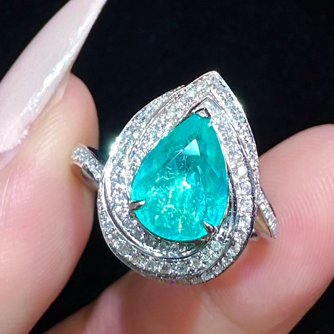 14k Gold 1.44 Ctw Natural Paraiba Tourmaline & Diamond Ring - 2