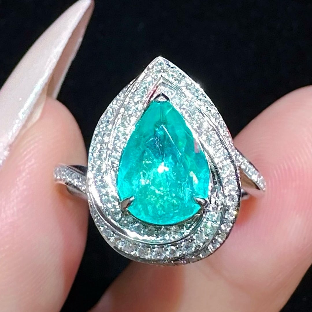 14k Gold 1.44 Ctw Natural Paraiba Tourmaline & Diamond Ring - 3