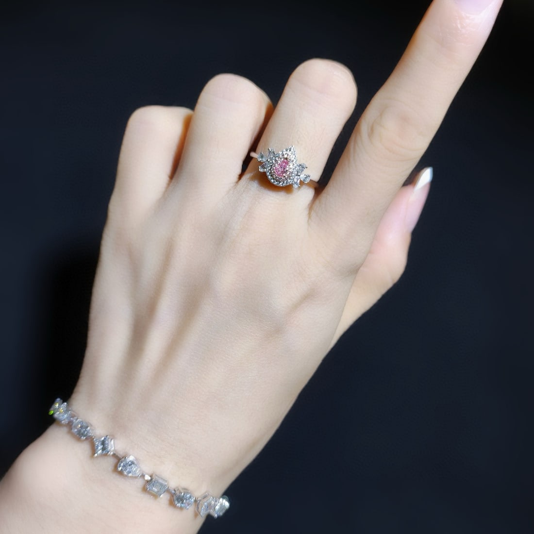 14k Gold 0.51 Ctw Natural Pink Diamond & Diamond Ring - 3