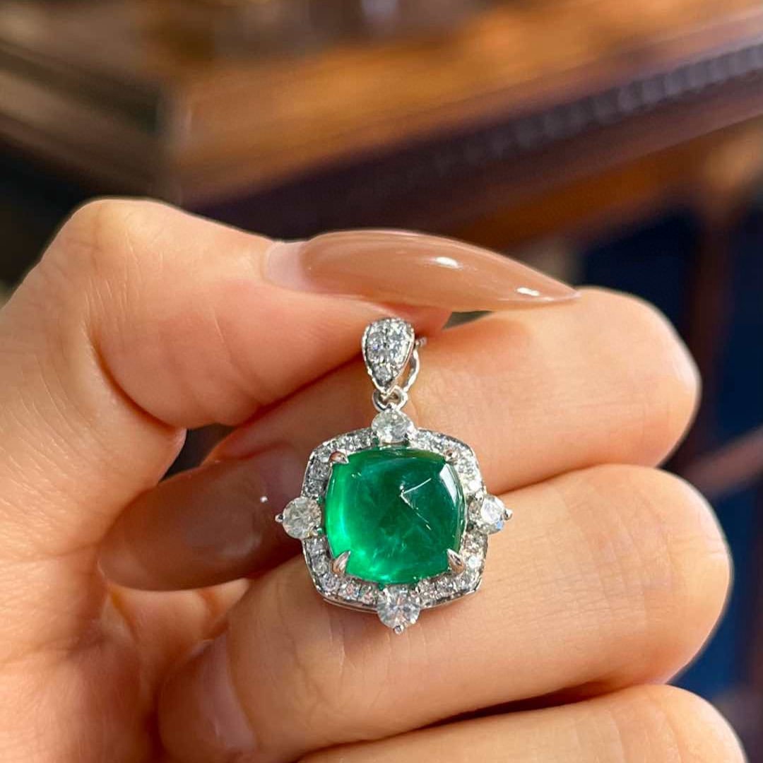 14k Gold 5.40 Ctw Natural Emerald & Diamond Pendant( Without Chain ) - 5