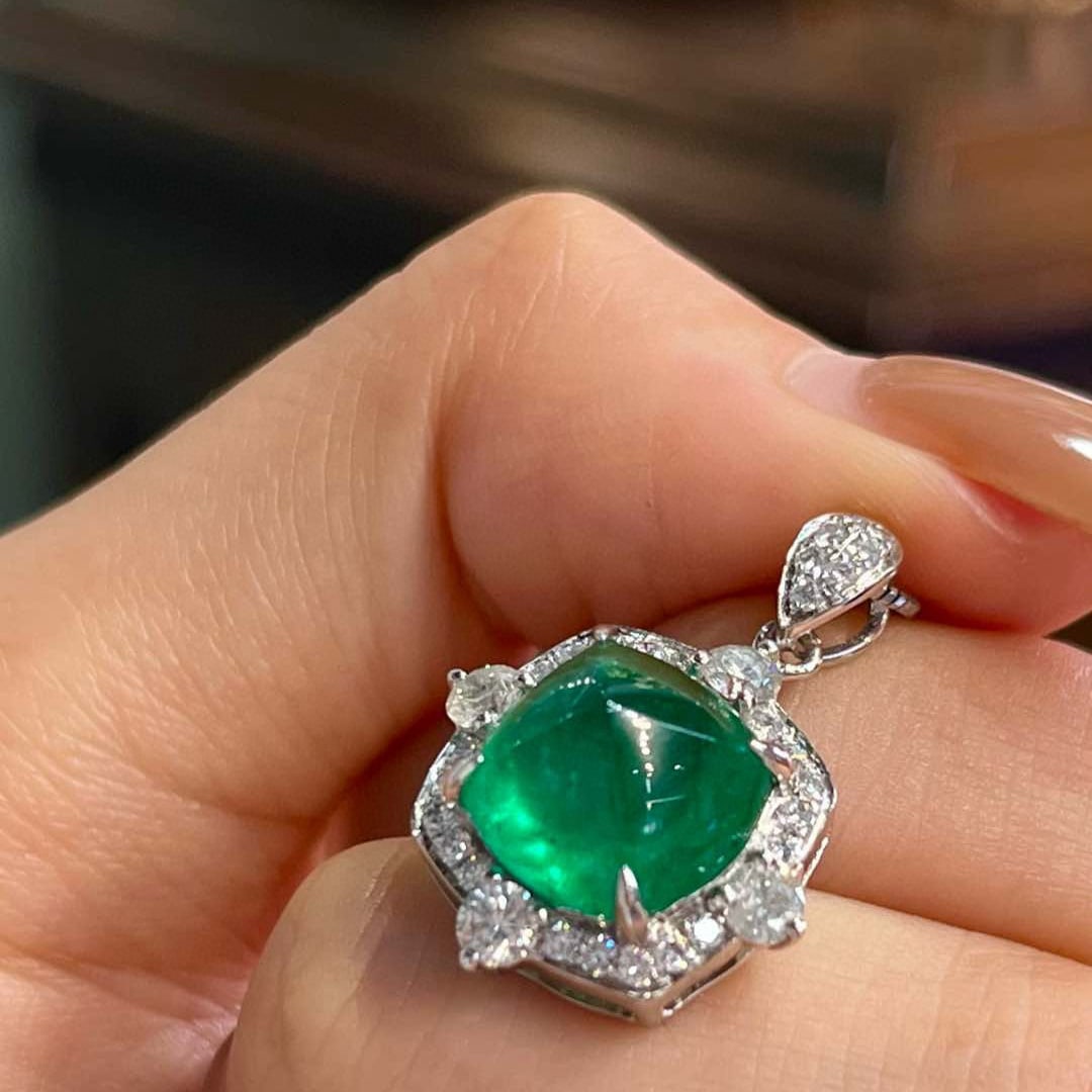 14k Gold 5.40 Ctw Natural Emerald & Diamond Pendant( Without Chain ) - 6