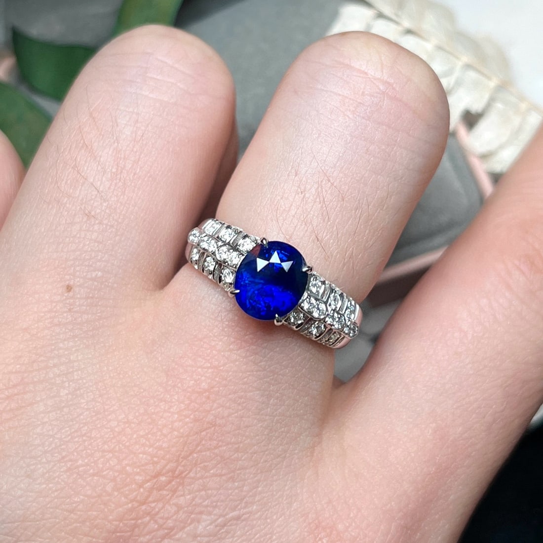 14k Gold 2.91 Ctw Natural Sapphire & Diamond Ring - 4