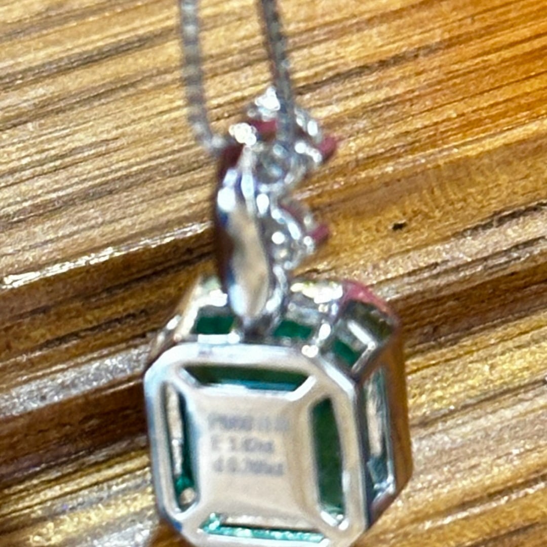 14k Gold 3.88 Ctw Natural Emerald & Diamond Pendant( Without Chain ) - 2