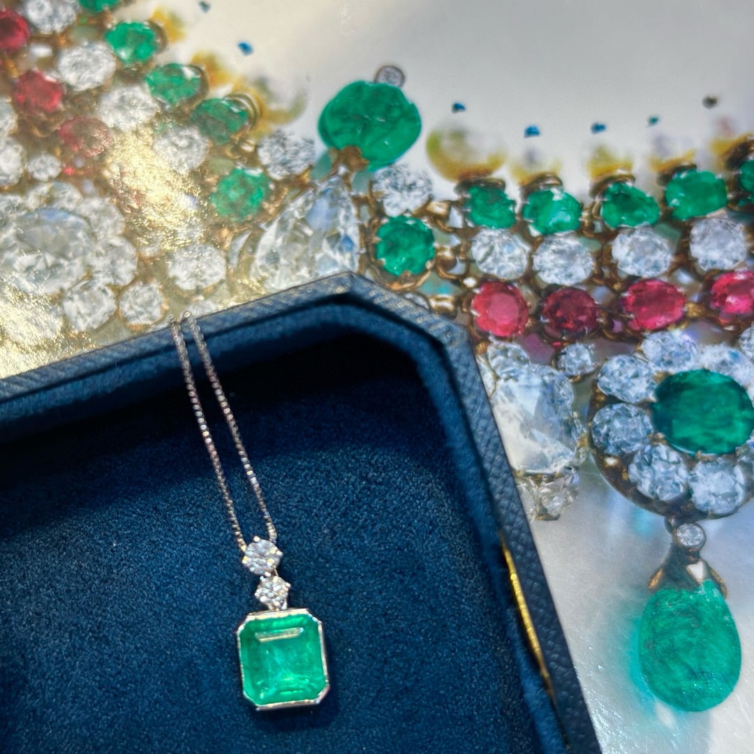 14k Gold 3.88 Ctw Natural Emerald & Diamond Pendant( Without Chain ) - 7