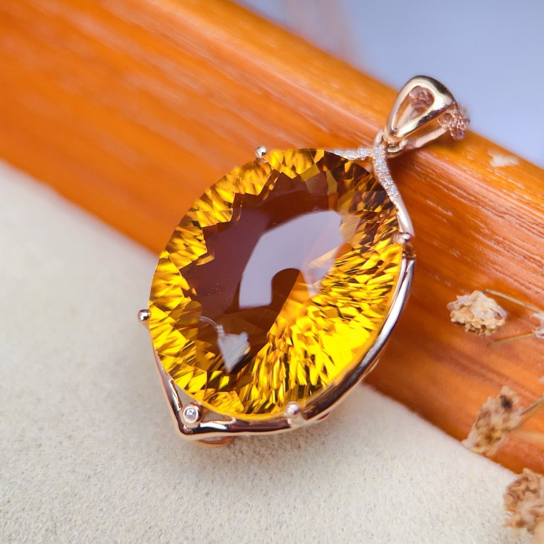 14k Gold 23.23 Ctw Natural Citrine & Diamond Pendant( Without Chain ) - 3