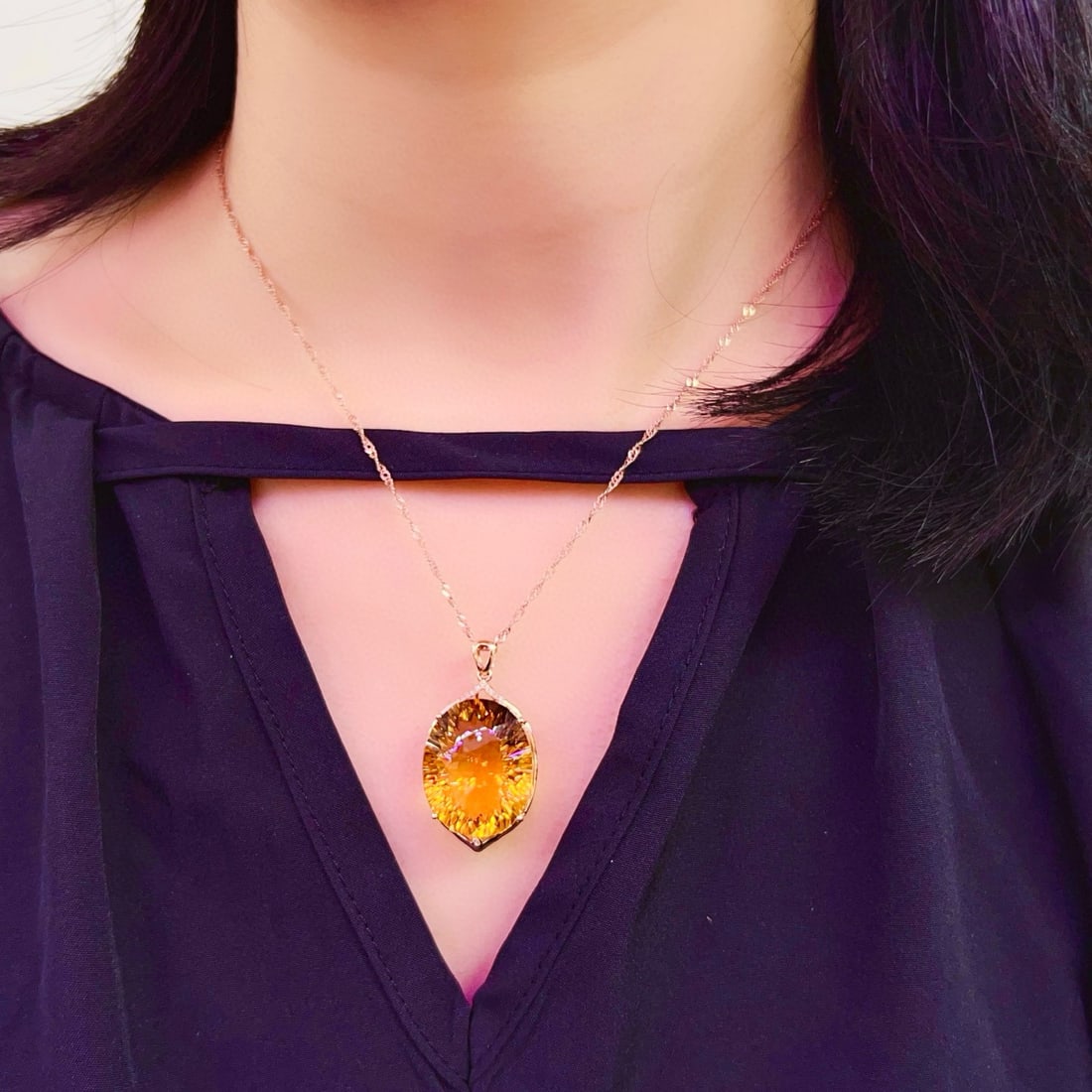 14k Gold 23.23 Ctw Natural Citrine & Diamond Pendant( Without Chain ) - 5