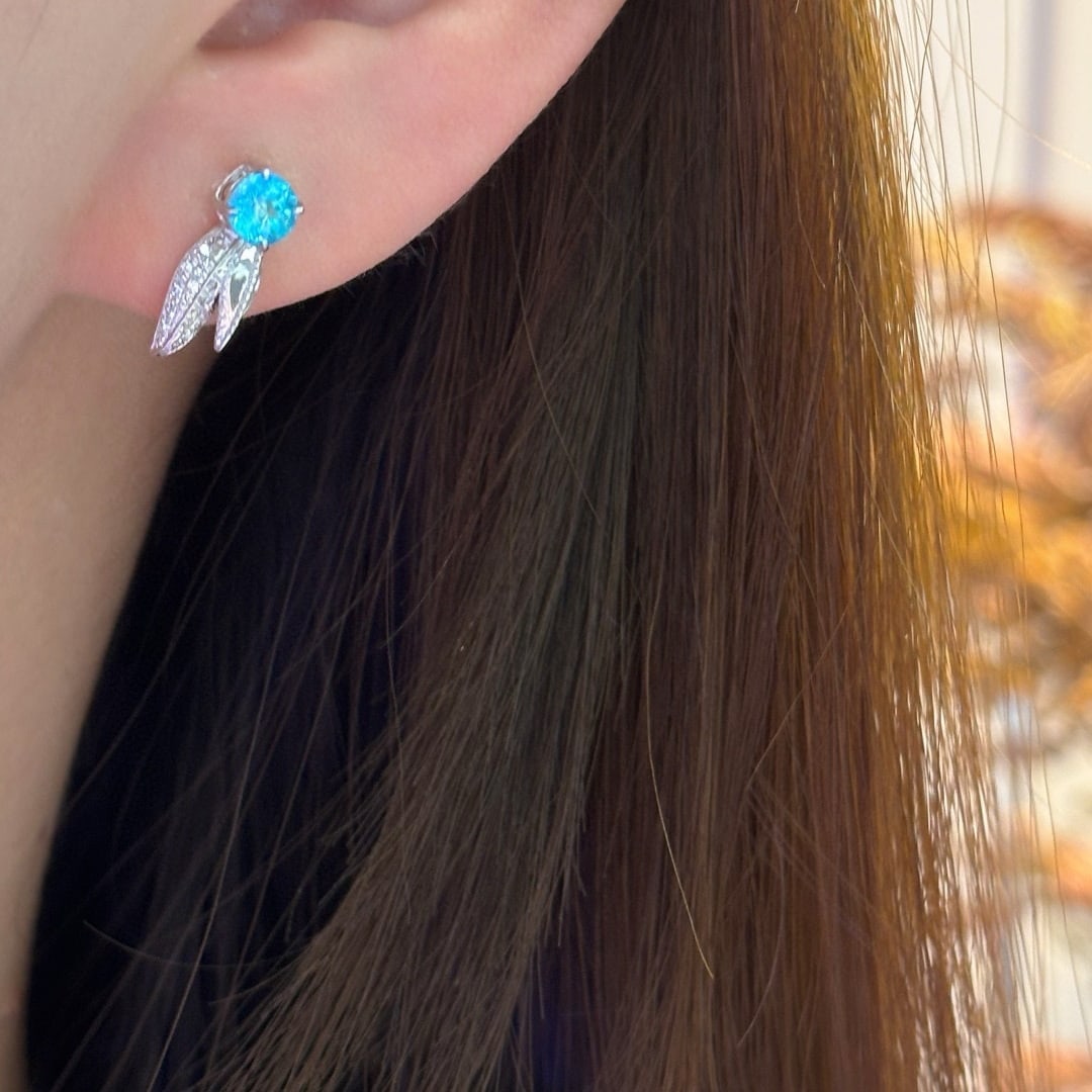 14k Gold 0.45 Ct Natural Paraiba Tourmaline & Diamond Earrings - 4