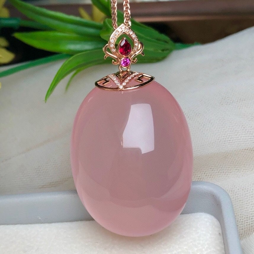 14k Gold 166 Ct Natural Rose Quartz & Diamond Pendant( Without Chain ) - 2