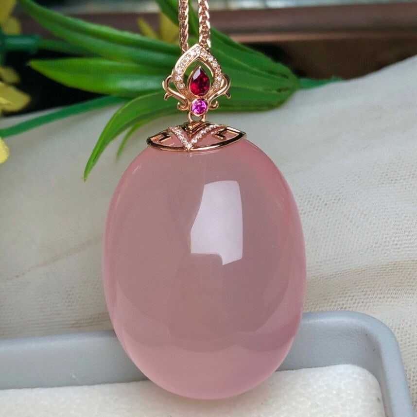 14k Gold 166 Ct Natural Rose Quartz & Diamond Pendant( Without Chain ) - 4