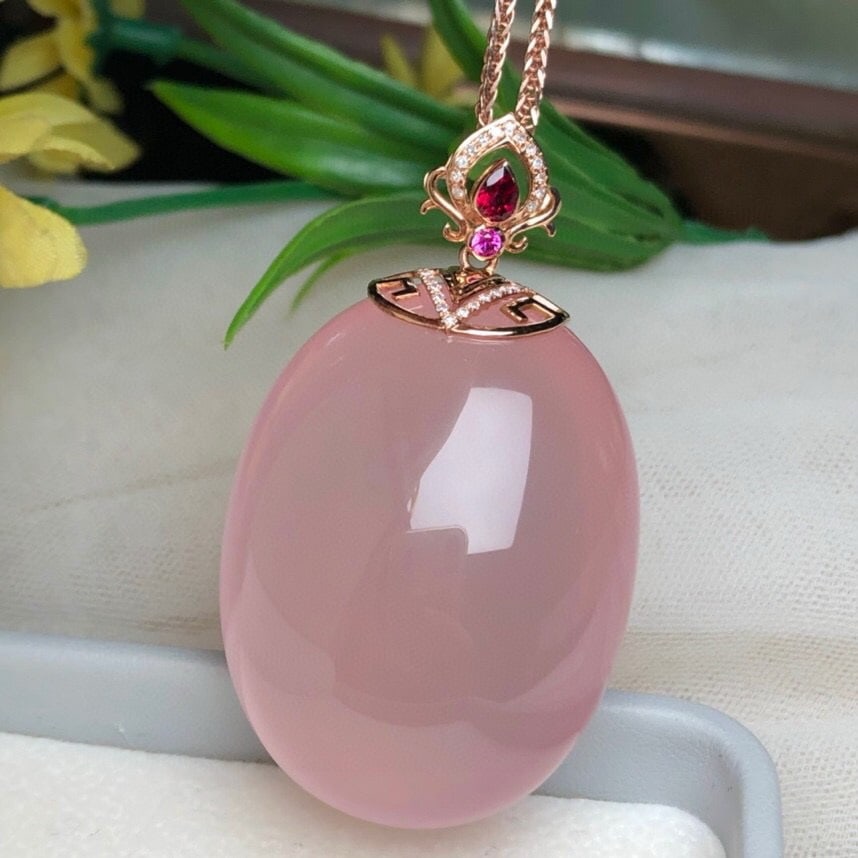 14k Gold 166 Ct Natural Rose Quartz & Diamond Pendant( Without Chain ) - 5
