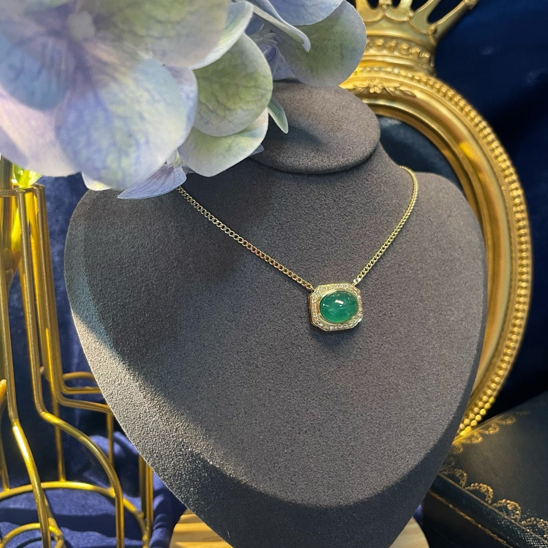 14k Gold 4.85 Ctw Natural Emerald & Diamond Necklace - 3