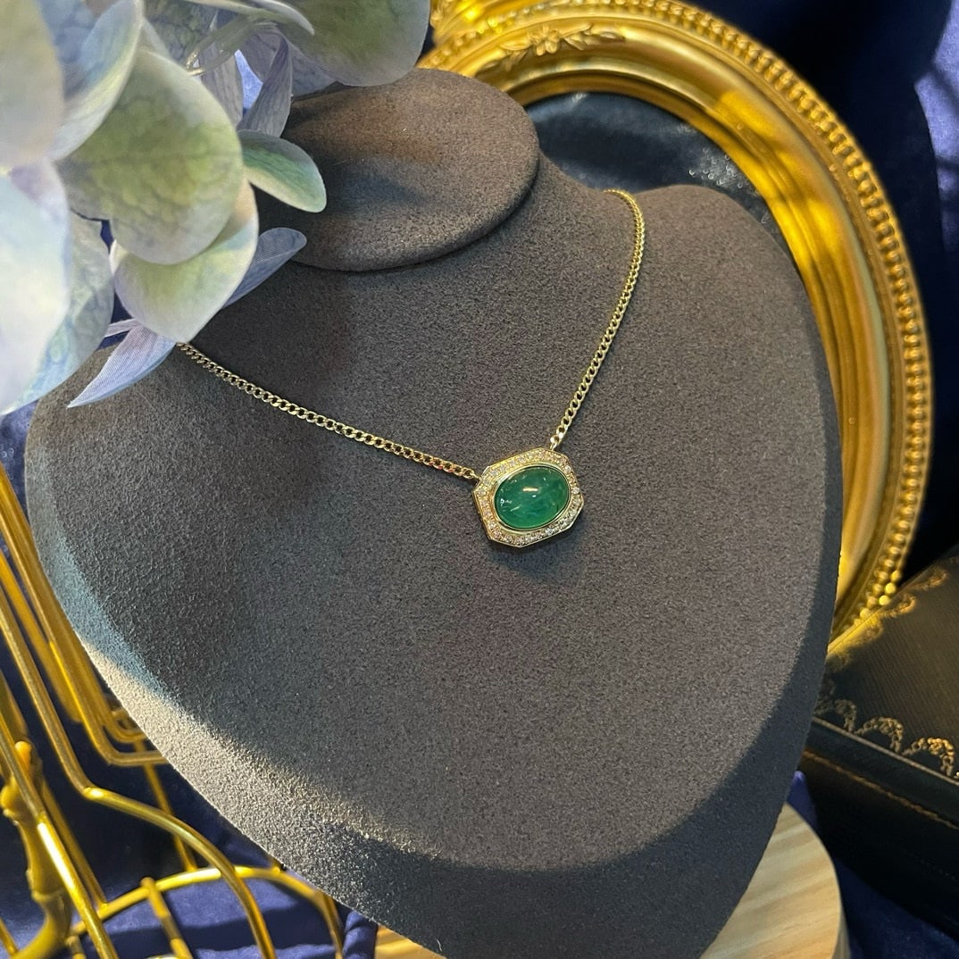 14k Gold 4.85 Ctw Natural Emerald & Diamond Necklace - 4