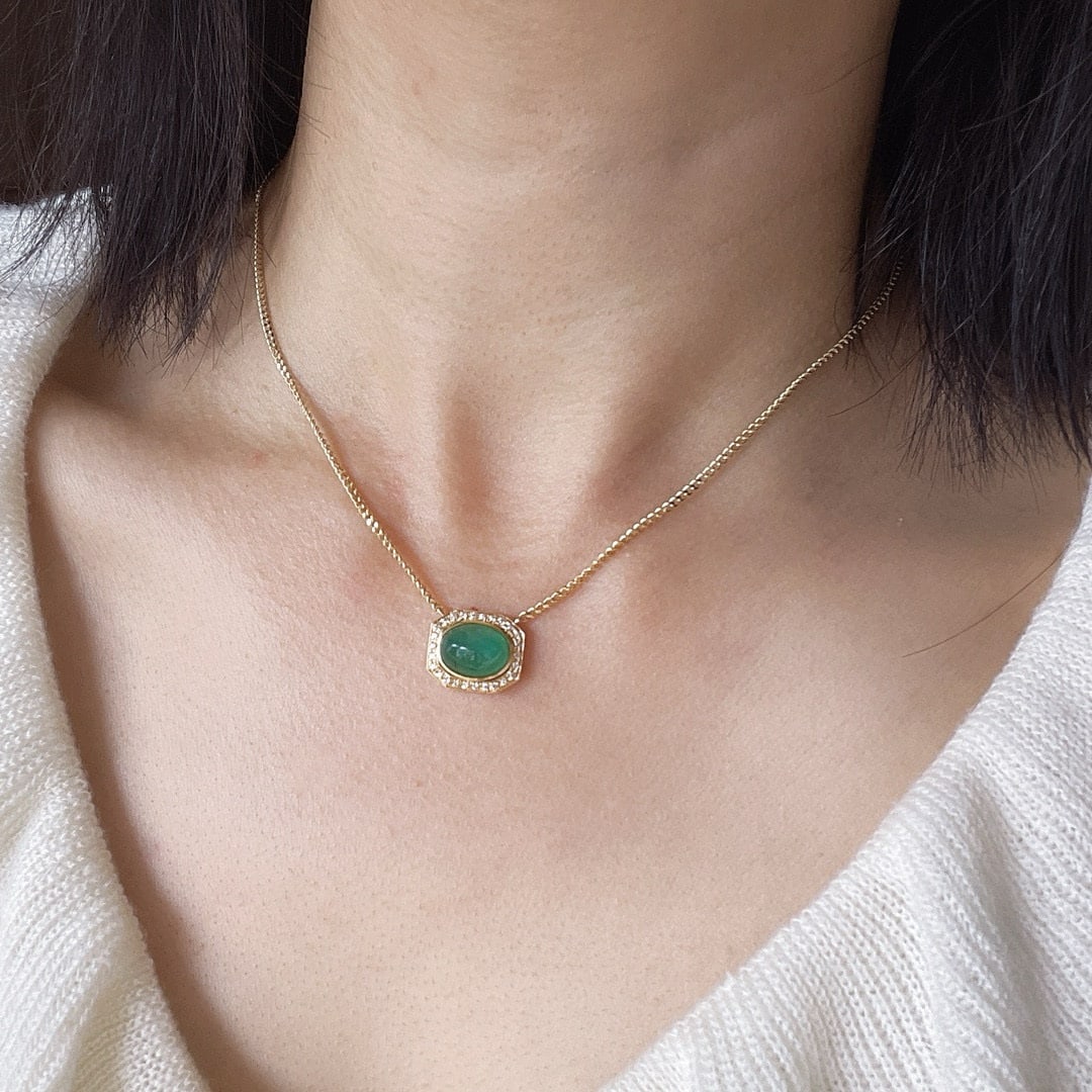 14k Gold 4.85 Ctw Natural Emerald & Diamond Necklace - 5