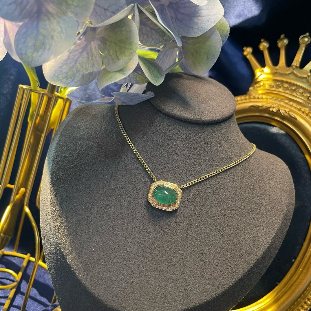 14k Gold 4.85 Ctw Natural Emerald & Diamond Necklace - 6