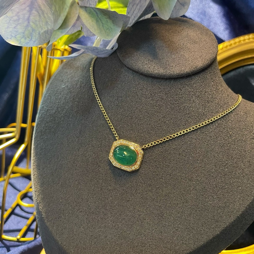 14k Gold 4.85 Ctw Natural Emerald & Diamond Necklace - 7