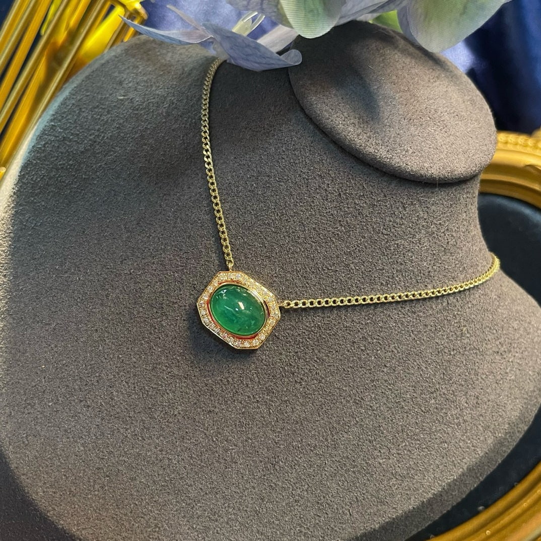 14k Gold 4.85 Ctw Natural Emerald & Diamond Necklace - 8
