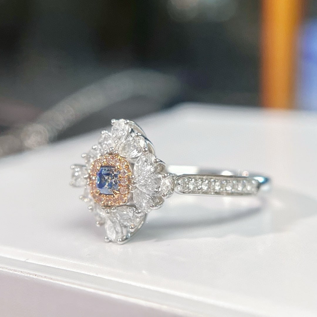 14k Gold 1.01 Ctw Natural Blue Diamond & Diamond Ring/pendant( Without Chain ) - 2
