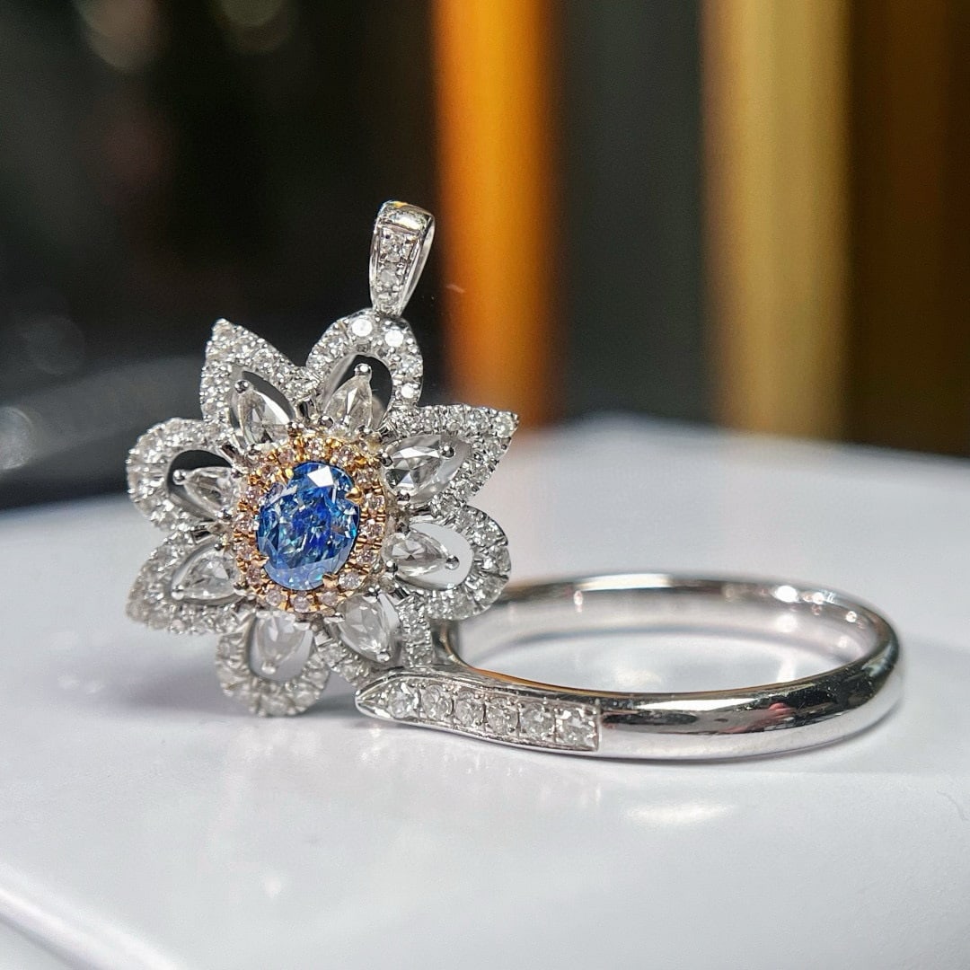 14k Gold 1.06 Ctw Natural Blue Diamond & Diamond Ring/pendant( Without Chain ) - 3