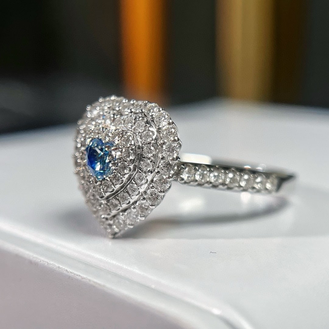 14k Gold 1.07 Ctw Natural Blue Diamond & Diamond Ring/pendant( Without Chain ) - 2