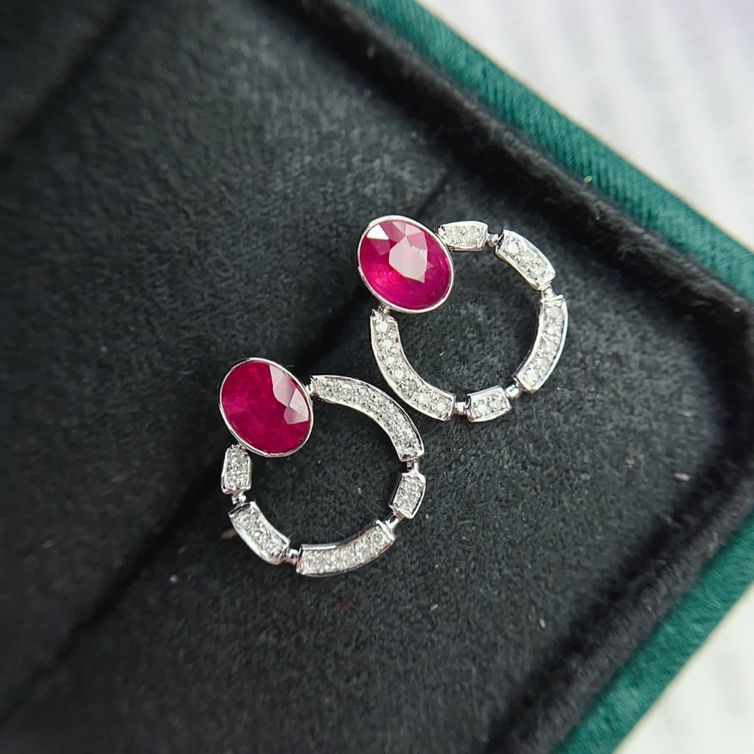 14k Gold 1.00 Ct Natural Ruby & Diamond Earrings - 2