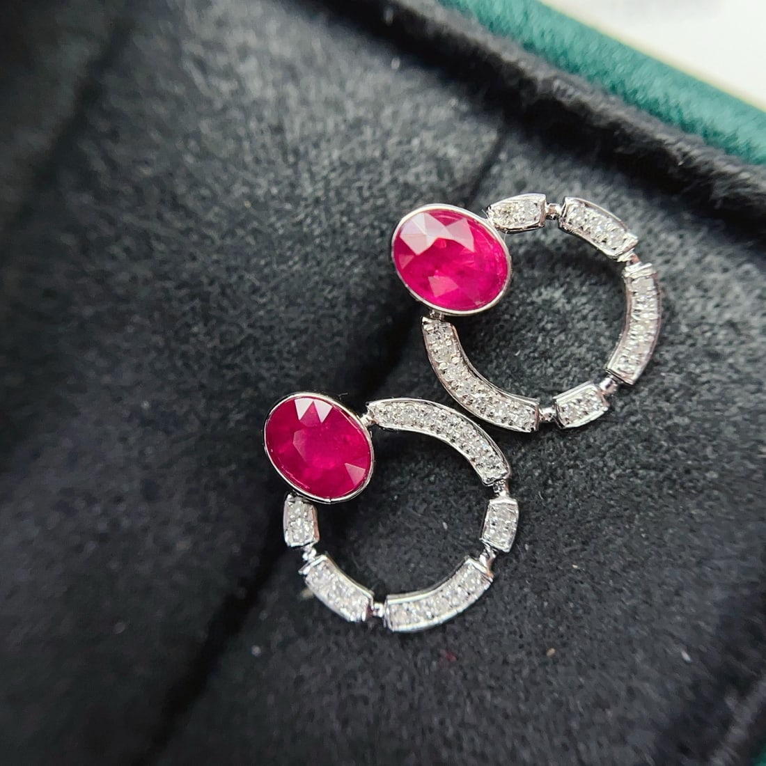 14k Gold 1.00 Ct Natural Ruby & Diamond Earrings - 6