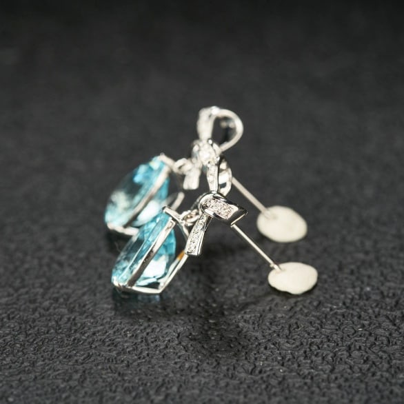 14k Gold 3.5 Ct Natural Aquamarine & Diamond Earrings - 4