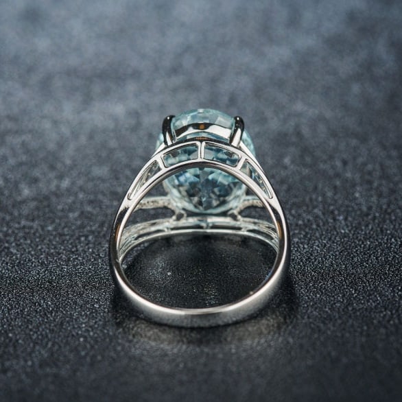 14k Gold 6.95 Ct Natural Aquamarine & Diamond Ring - 5