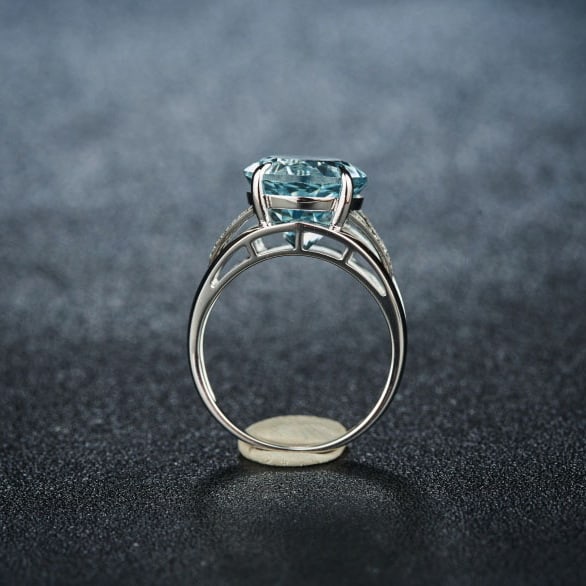 14k Gold 6.95 Ct Natural Aquamarine & Diamond Ring - 6