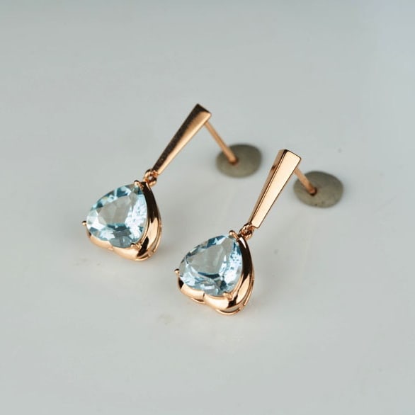 14k Gold 3.16 Ct Natural Aquamarine Earrings - 6