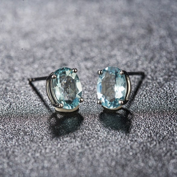 14k Gold 2.19 Ct Natural Aquamarine Earrings - 5