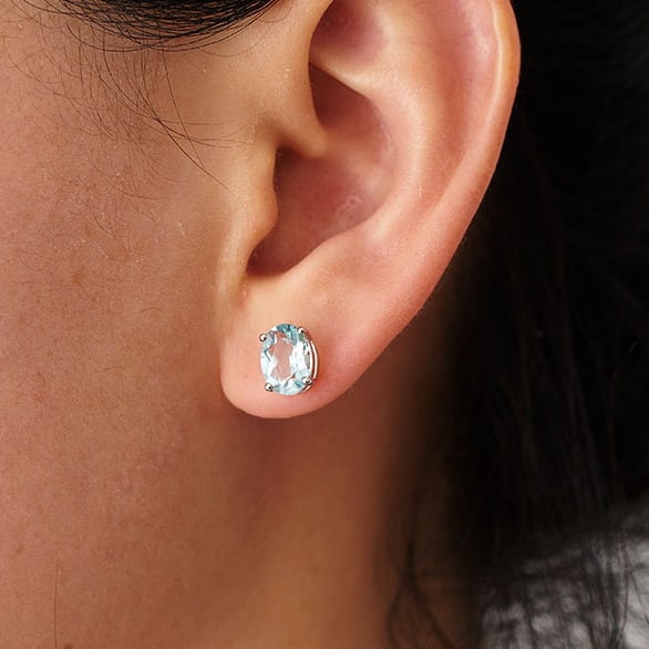 14k Gold 2.19 Ct Natural Aquamarine Earrings - 7
