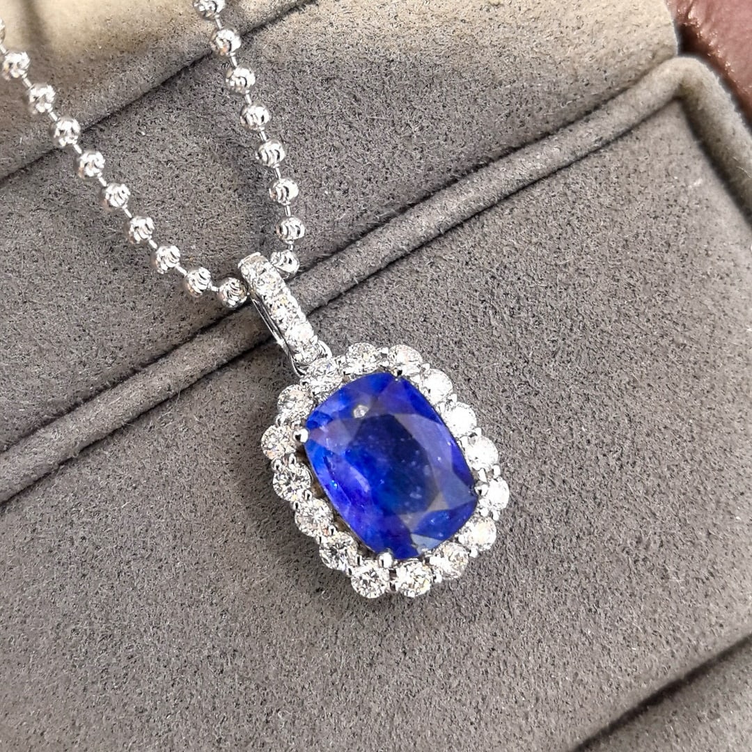 14k Gold 3.09 Ctw Natural Sapphire & Diamond Pendant( Without Chain ) - 2