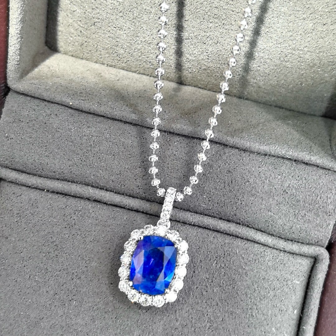 14k Gold 3.09 Ctw Natural Sapphire & Diamond Pendant( Without Chain ) - 4
