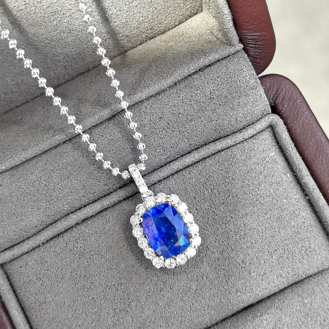 14k Gold 3.09 Ctw Natural Sapphire & Diamond Pendant( Without Chain ) - 5