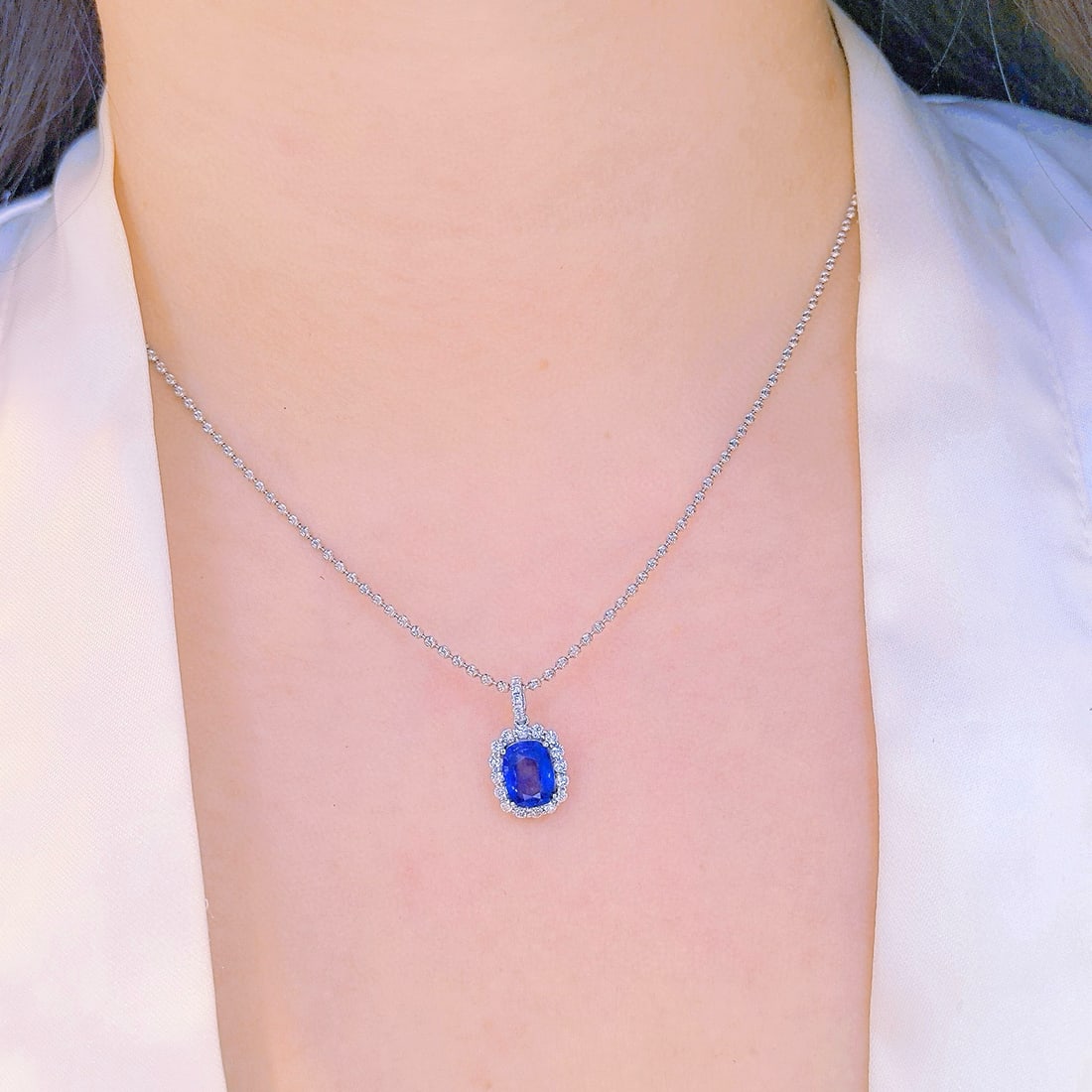 14k Gold 3.09 Ctw Natural Sapphire & Diamond Pendant( Without Chain ) - 6