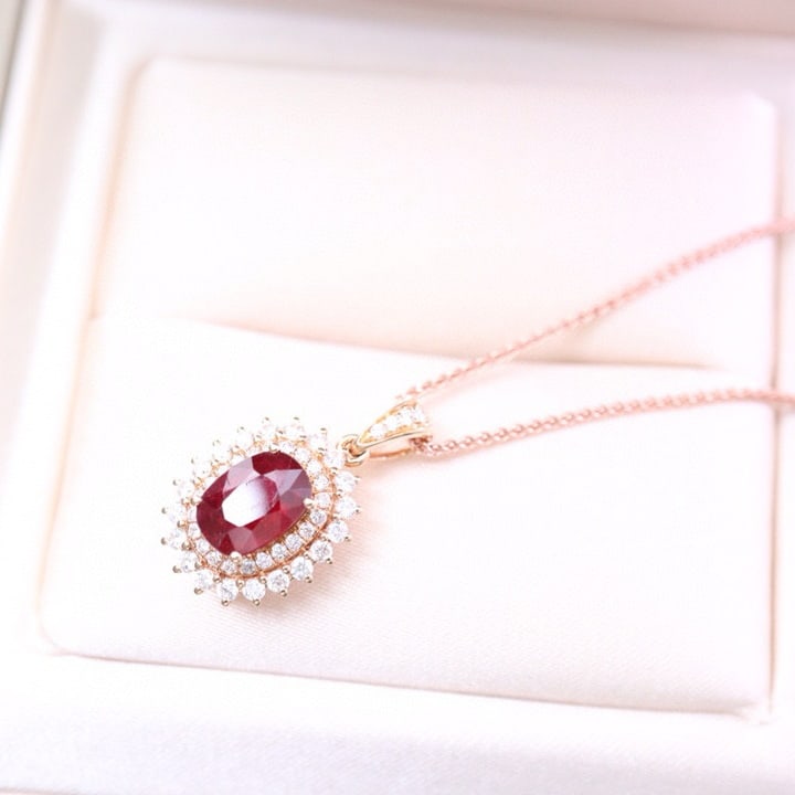 14k Gold 1.79 Ctw Natural Ruby & Diamond Pendant( Without Chain ) - 2