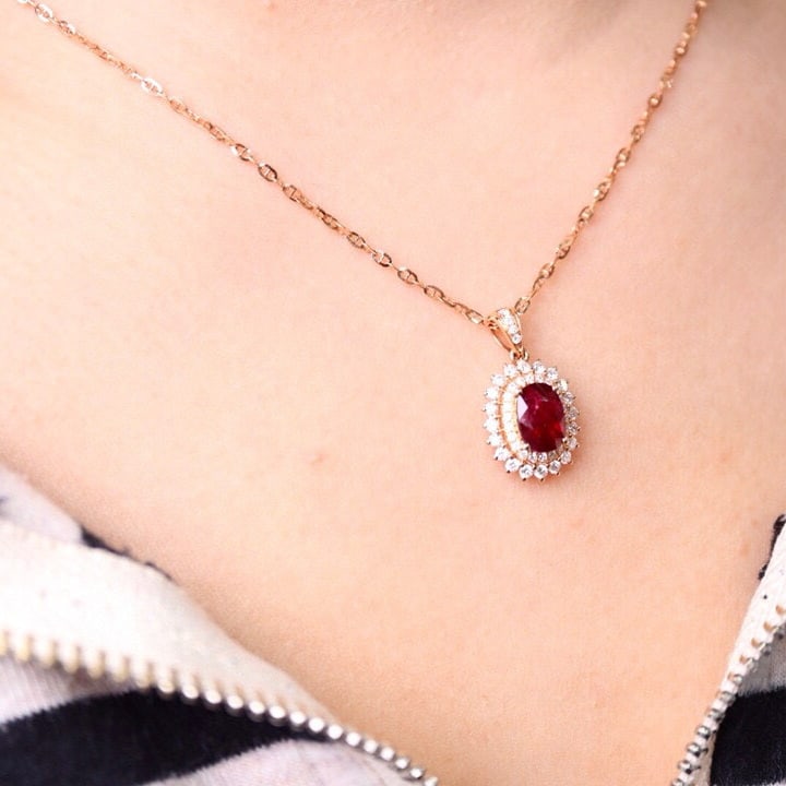 14k Gold 1.79 Ctw Natural Ruby & Diamond Pendant( Without Chain ) - 3