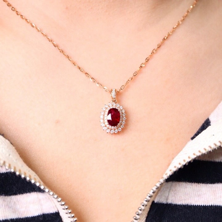 14k Gold 1.79 Ctw Natural Ruby & Diamond Pendant( Without Chain ) - 4