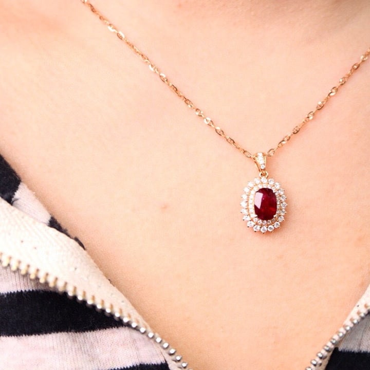 14k Gold 1.79 Ctw Natural Ruby & Diamond Pendant( Without Chain ) - 5